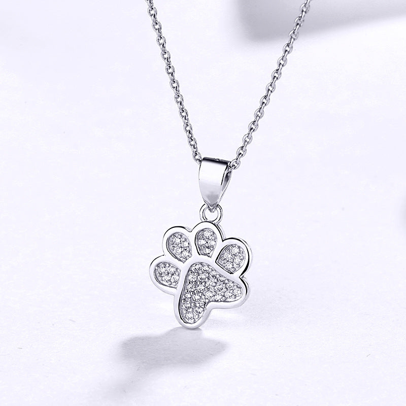 Cadena de Plata 925 con Huella de Perro – Dije con piedras Brillantes