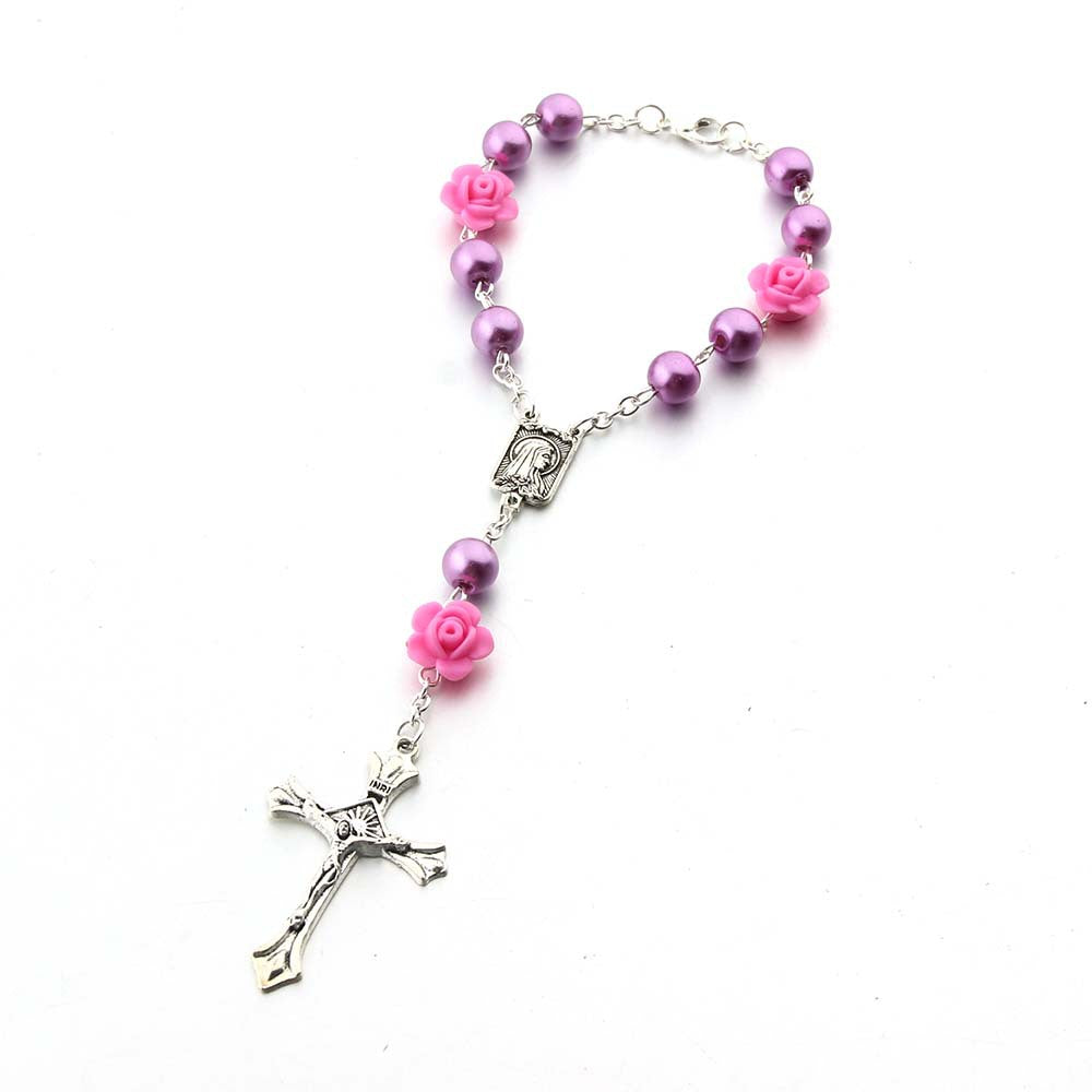 Pulsera Religiosa Virgen del Carmen con Dije de Cruz – Recuerdo de Bautizo o Primera Comunión