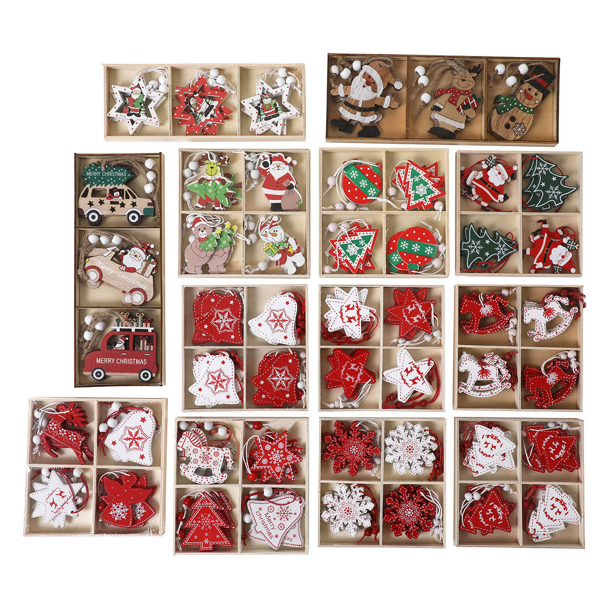 Colgantes de Madera para Árbol de Navidad : Caja con 12 Piezas en Diferentes Diseños