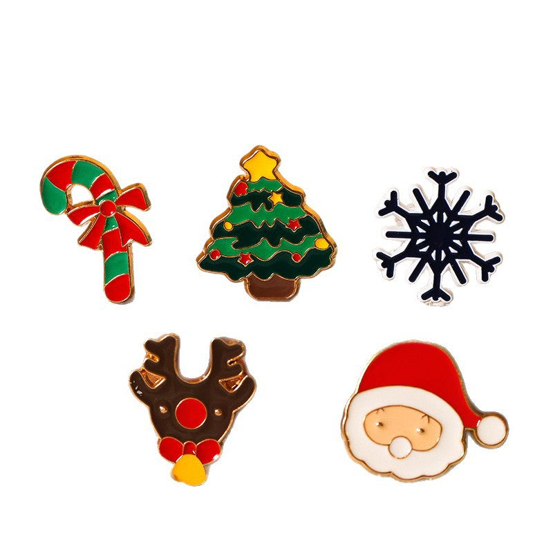 Broche navideño de metal con diseño de reno, árbol de navidad, reno, copo de nieve, papá noel