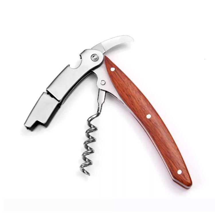 Abrebotellas Multifuncional de Madera y Acero Inoxidable: Abrebotellas de Vino, Herramienta de Cocina para el Hogar