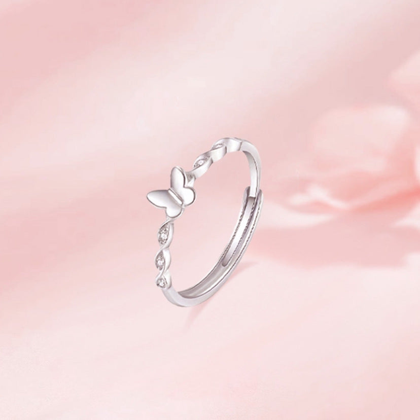 Anillo Ajustable en Plata 999 con Mariposa – Diseño delicadopara mujer, Regalo para Amigas
