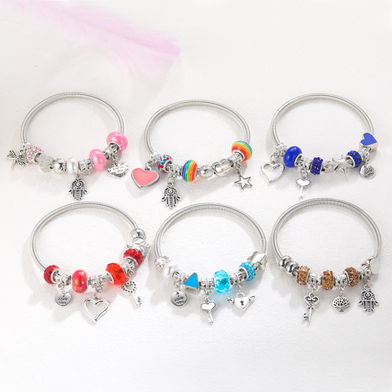 Pulsera de Plata para Niñas con Charms – Dijes Colgantes de Figuras Variadas