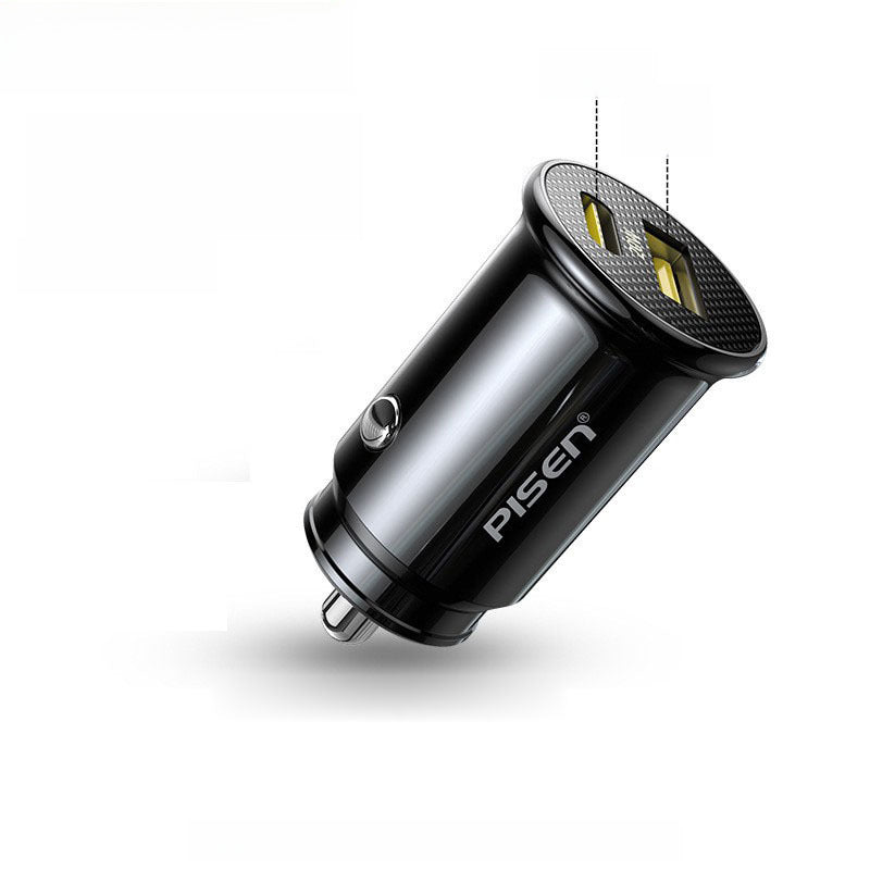 Cargador de coche Pisen negro con doble puerto USB y adaptador para encendedor de 12V