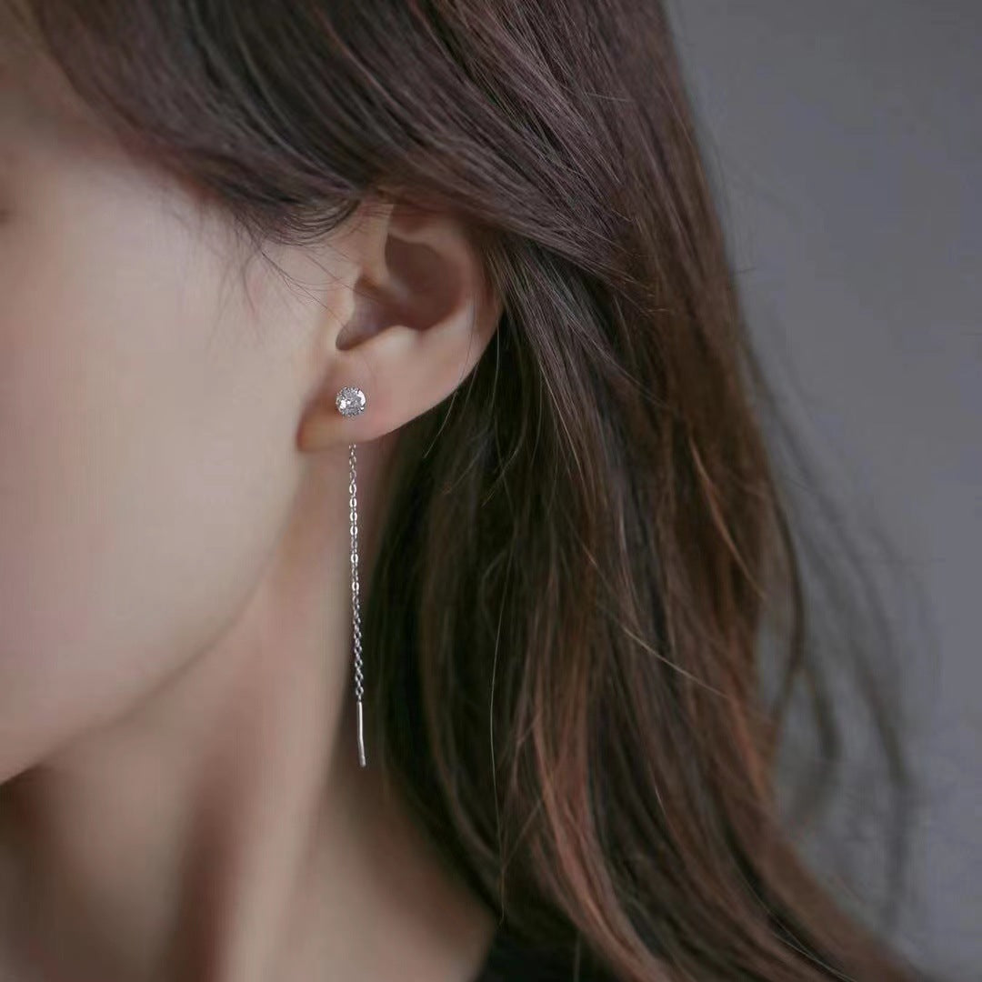 Pendientes Enhebrador de Plata 999 con Zirconia – Diseño Juvenil, Cadena Colgante