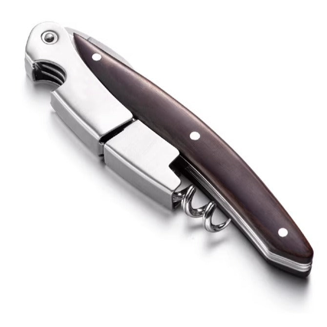 Abrebotellas Multifuncional de Madera y Acero Inoxidable: Abrebotellas de Vino, Herramienta de Cocina para el Hogar