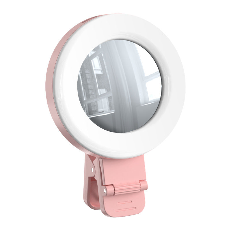 Espejo de teléfono portátil con luz LED: Mini luz de relleno anular para selfies