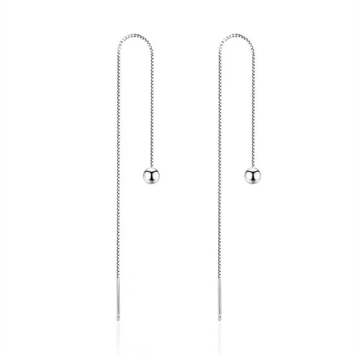 Pendientes Enhebrador Largos con Esfera de Plata 925 y Cadena Colgante