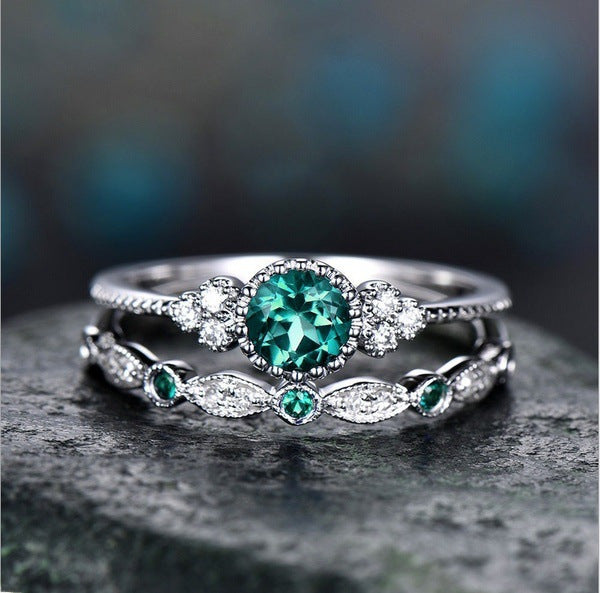 Anillos de Compromiso y Boda Económicos – Piedra Estilo Zafiro o Esmeralda con Zirconias