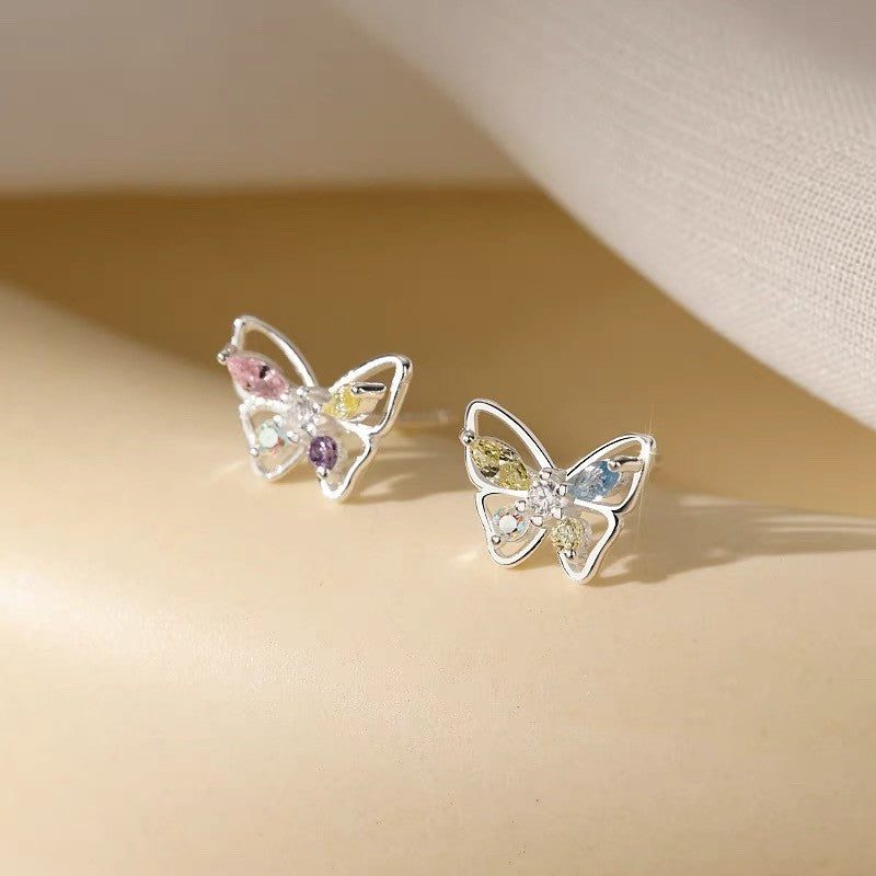 Pendientes para Niñas en Plata Pura – Mariposa con Zirconias de colores