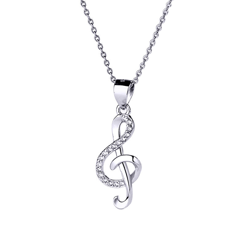 Cadena de Plata 925 con Dije de Nota Musical – Cristales Brillantes