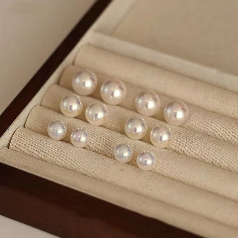 Aretes Botón de Perla Balnca Grande en plata con Cierre de presion