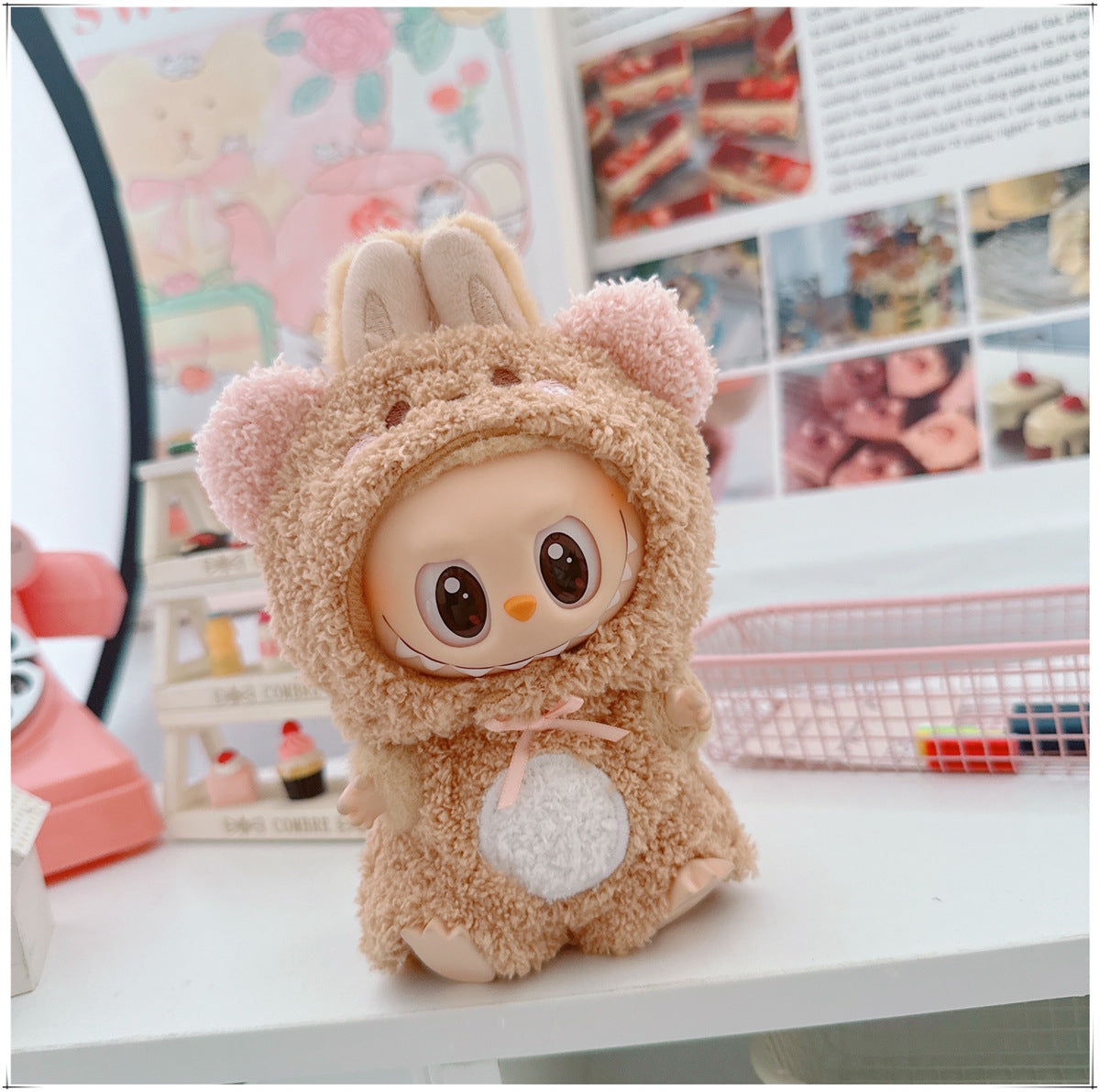 Conjunto de Ropa de Peluche Labubu de 17cm: Muñeco de Algodón de 10cm, Pijamas de 15cm de Ganso, Conejo y Oveja con Gorra