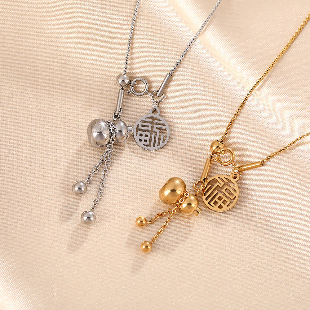 Collar de Acero Inoxidable con Símbolo Chino de la Suerte y felicidad.