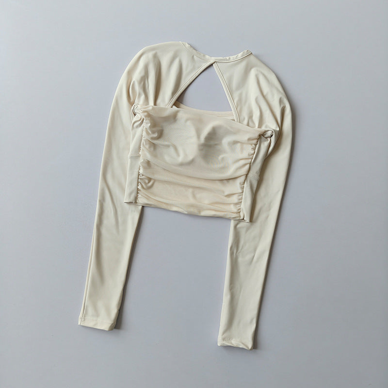 Women's Long Sleeve Yoga Top: Breathable, Slim Fit, with Built-in Bra and Mesh Back for Pilates, Running, and Fitness