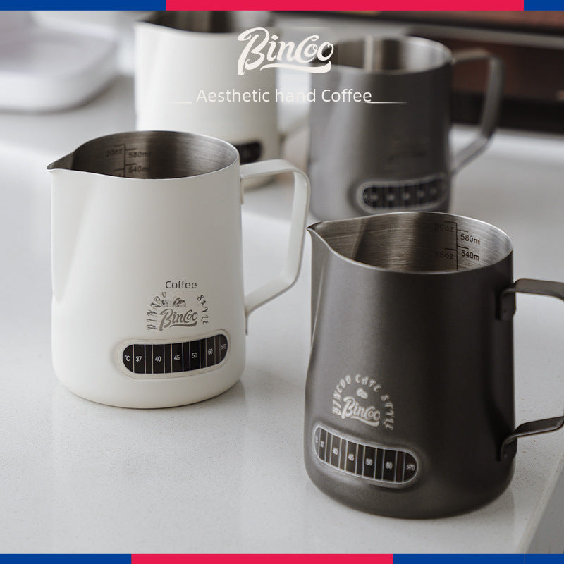 Taza de Leche Bincoo: Jarra de Acero Inoxidable para Espresso con Boquilla Redonda y Punta, Ideal para Espumar y Decorar