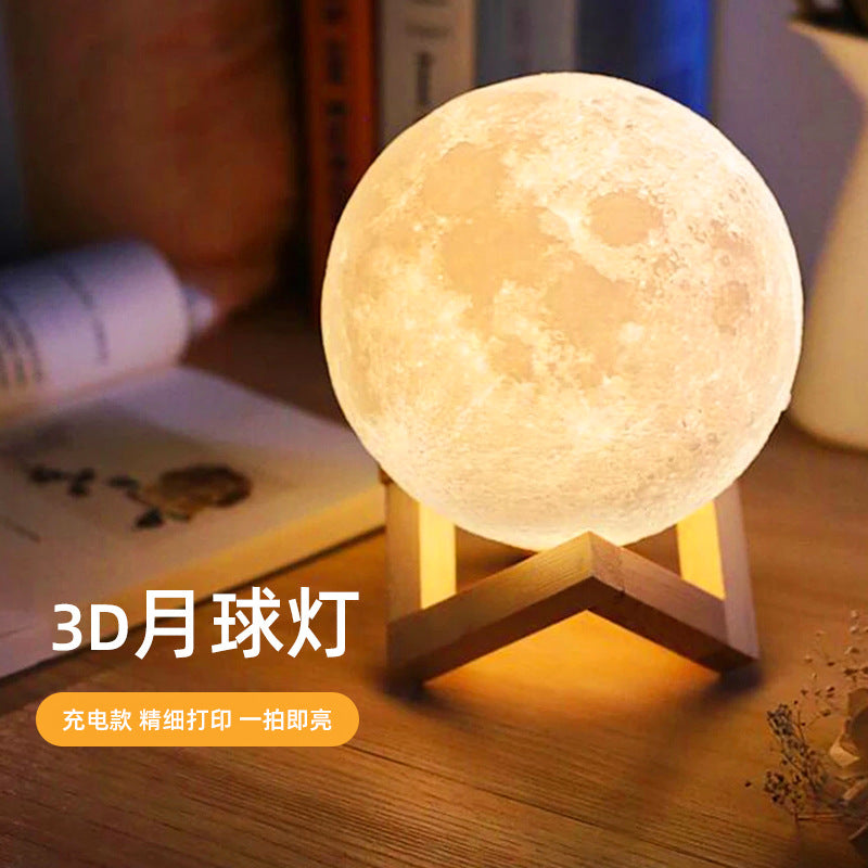 Lámpara Luna 3D Decorativa: Luz Nocturna Ambiental, Diseño Viral para Dormitorio - Lámpara de Mesa con Efecto Lunar