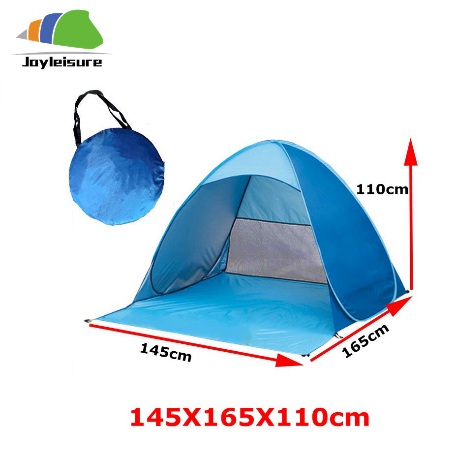 Carpa Plegable Impermeable y Resistente – Para Playa o Picnic azul con medidas 145x165x110 cm, incluye bolso portátil para fácil transporte.