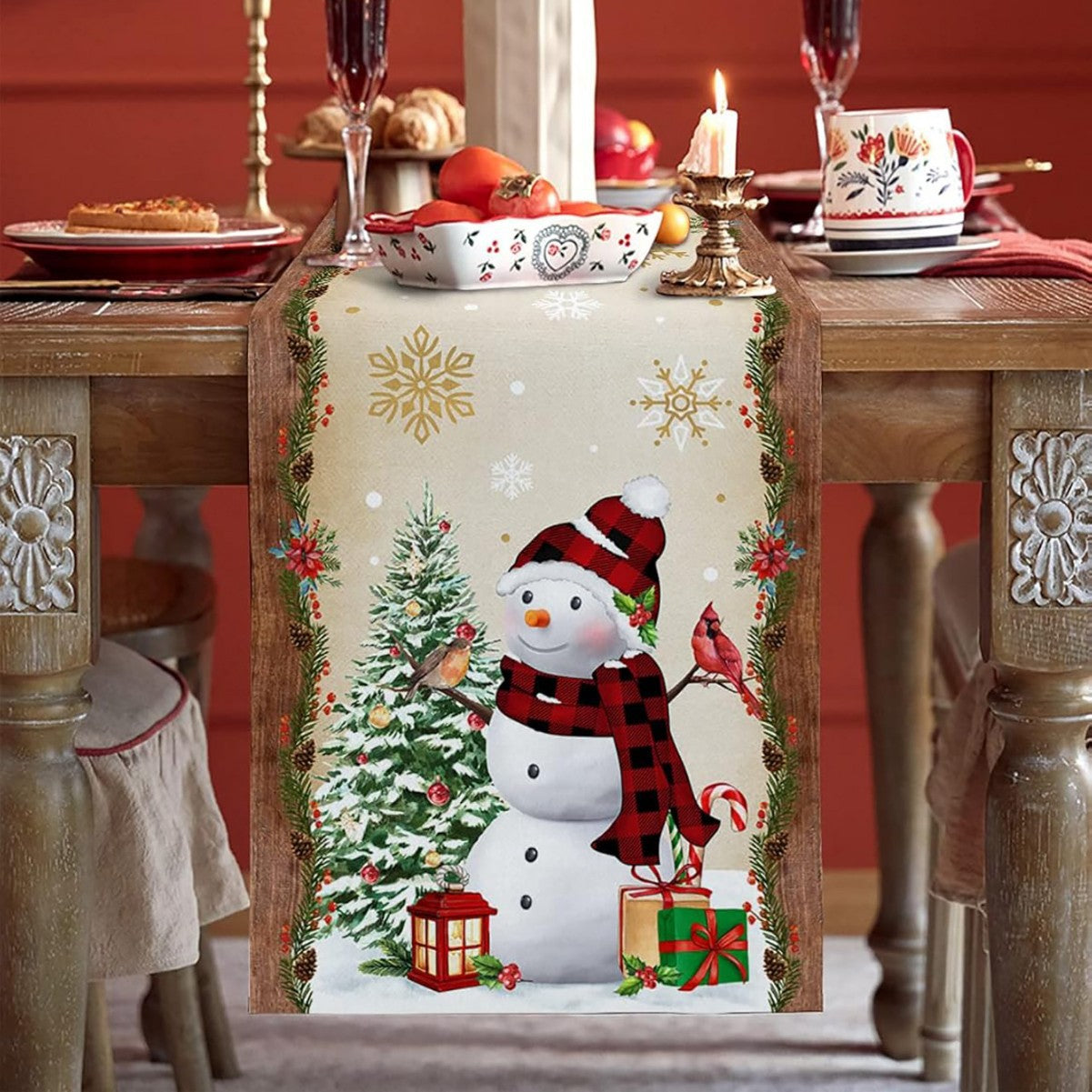 Camino de Mesa Navideño de Lino | Estampado en Varios Diseños y Tamaños