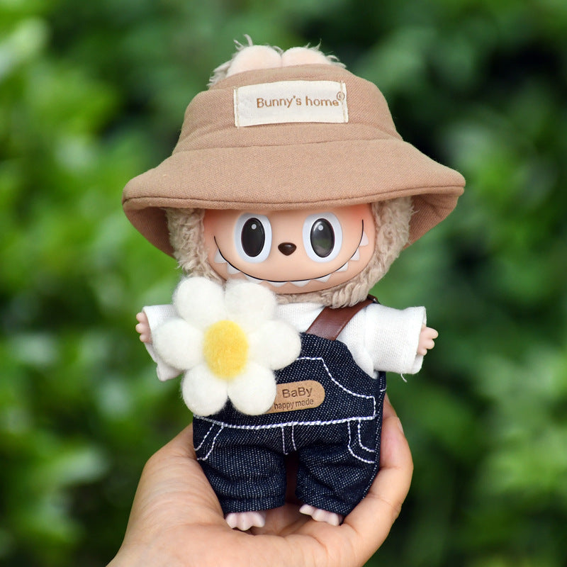 Ropa para muñecas estilo granjero: Overol y sombrero para Muñecas Labubu de 17cm (Muñeca no incluida)
