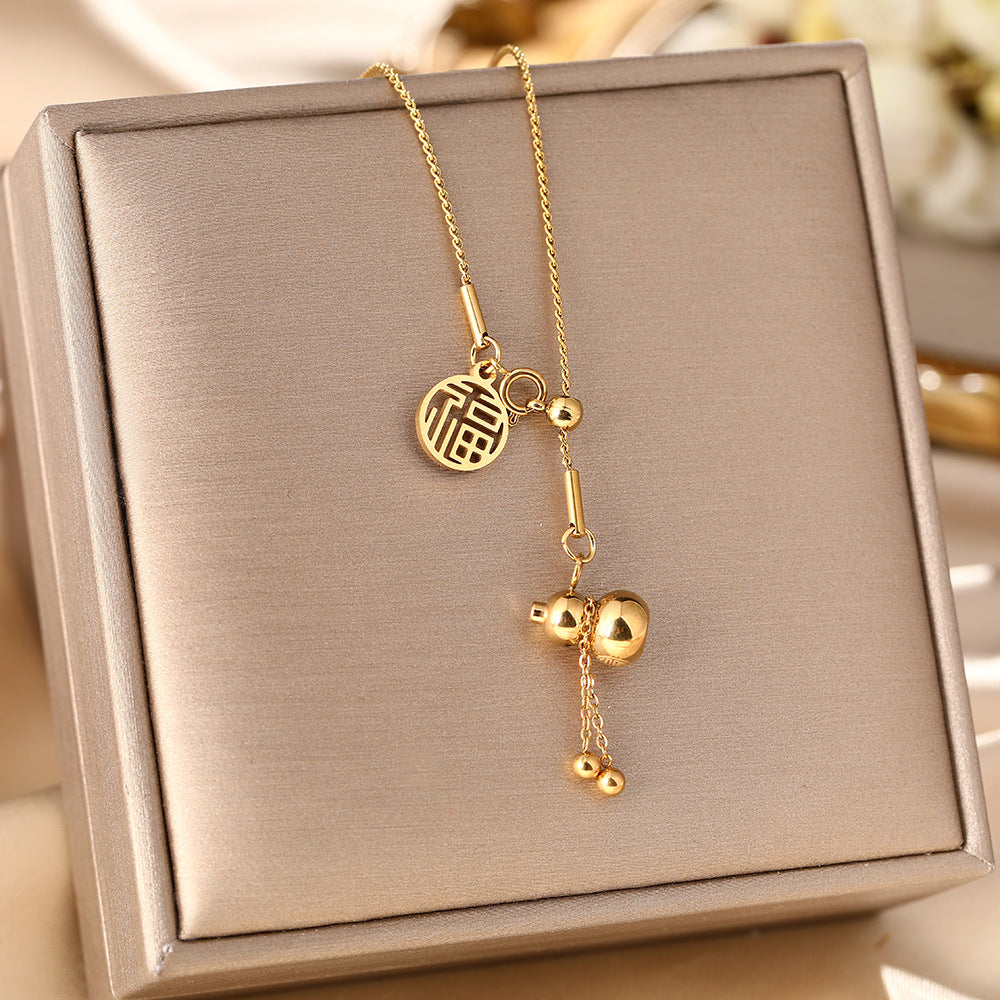 Collar de Acero Inoxidable con Símbolo Chino de la Suerte y felicidad.