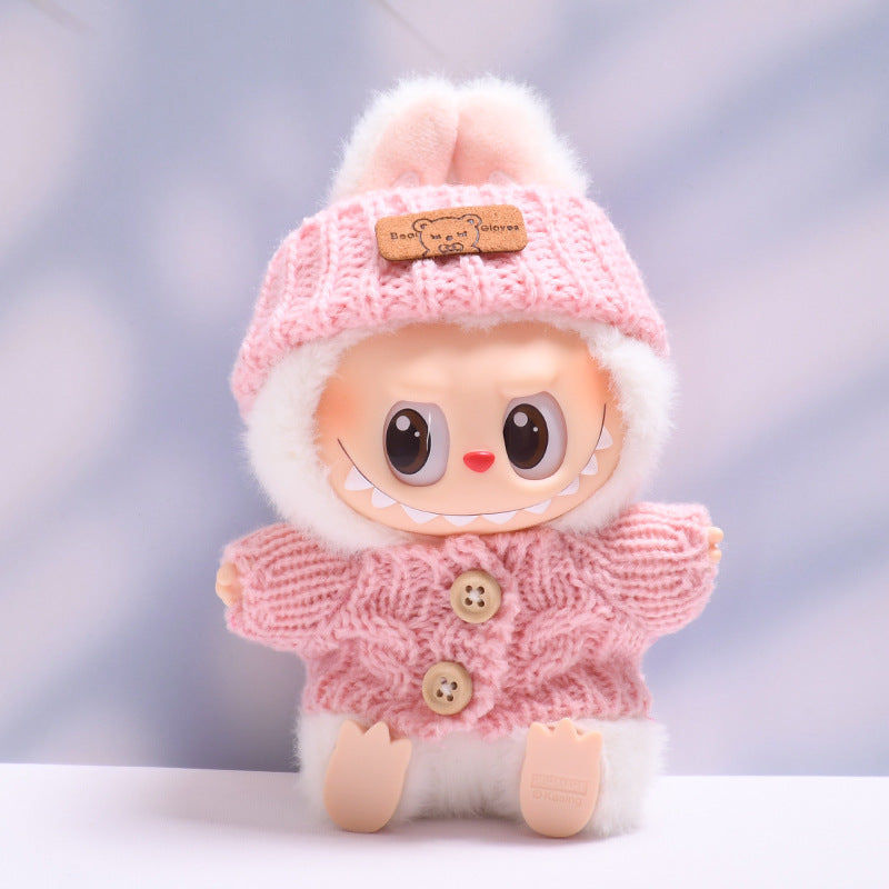 Conjunto tejido para muñeca Labubu 17 cm: suéter, gorro y bolso