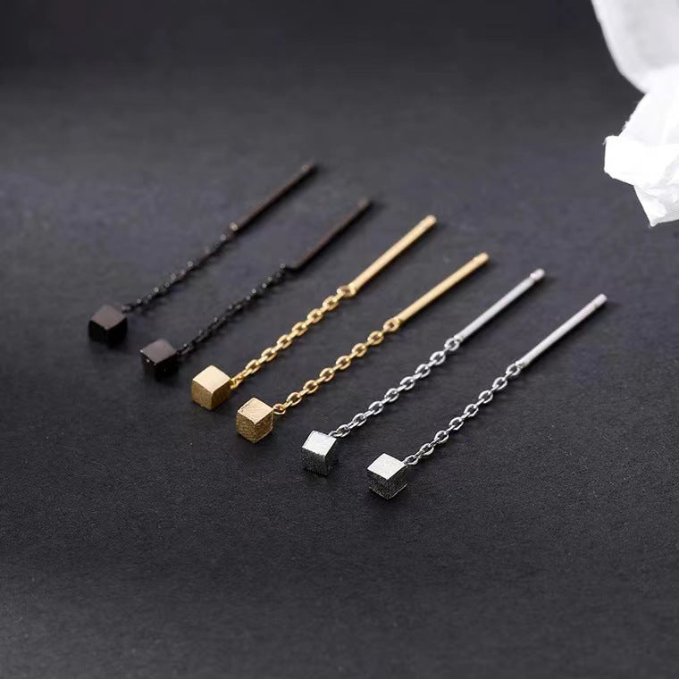 Pendientes de plata S999: Diseño de lujo, estilo ins, con borlas y forma cuadrada, ideales para perforaciones en las orejas