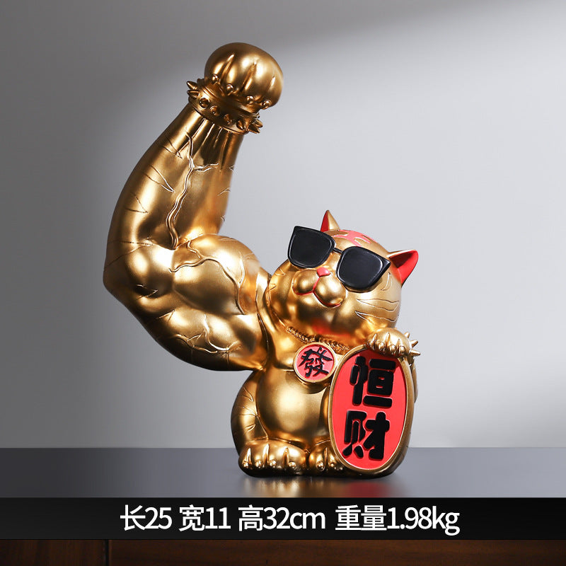 Gato de la fortuna musculoso de resina : Regalo fitness