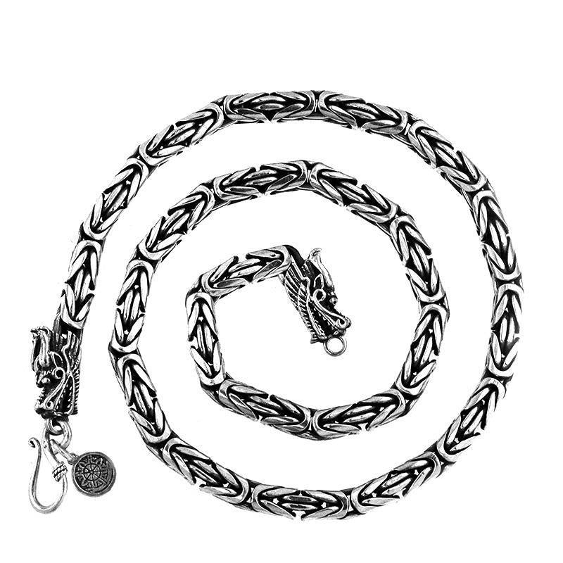 Collar de plata envejecida estilo retro: cadena de dragón de imitación de plata tailandesa para hombres, diseño urbano y audaz