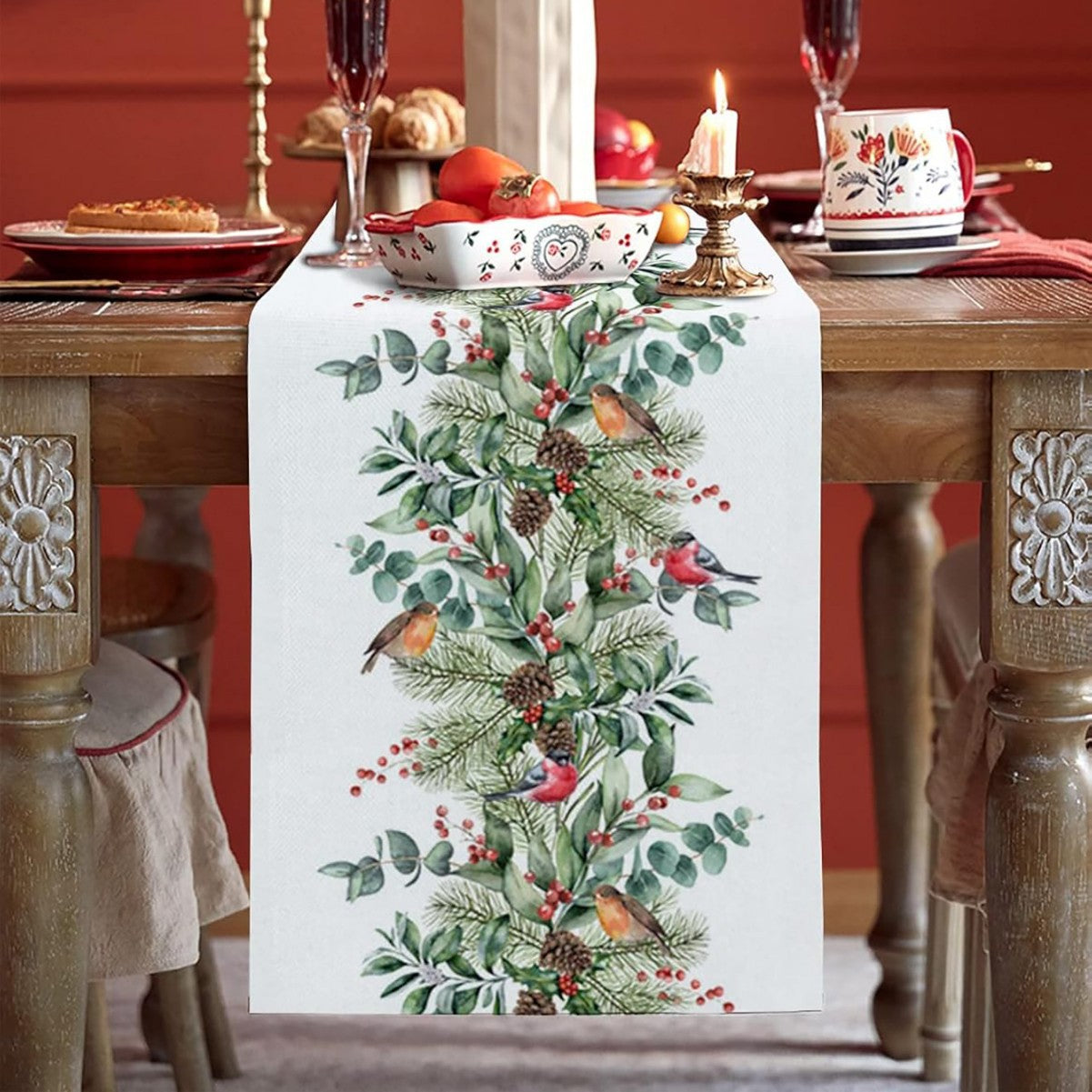 Camino de Mesa Navideño de Lino | Estampado en Varios Diseños y Tamaños