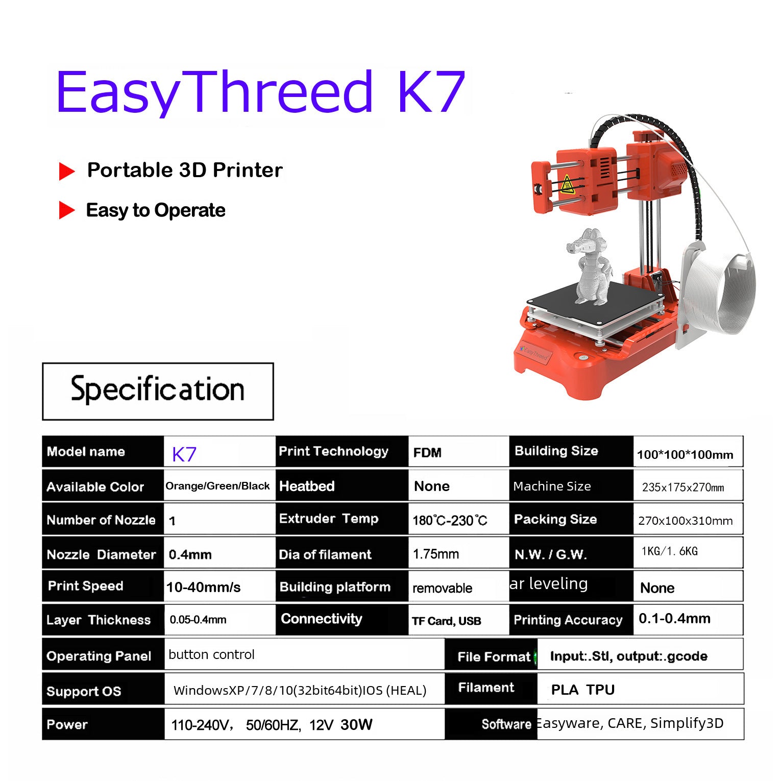 Impresora 3D Mini Easythreed K7 – Compacta y Fácil de Usar para Niños, Estudiantes y Proyectos Caseros