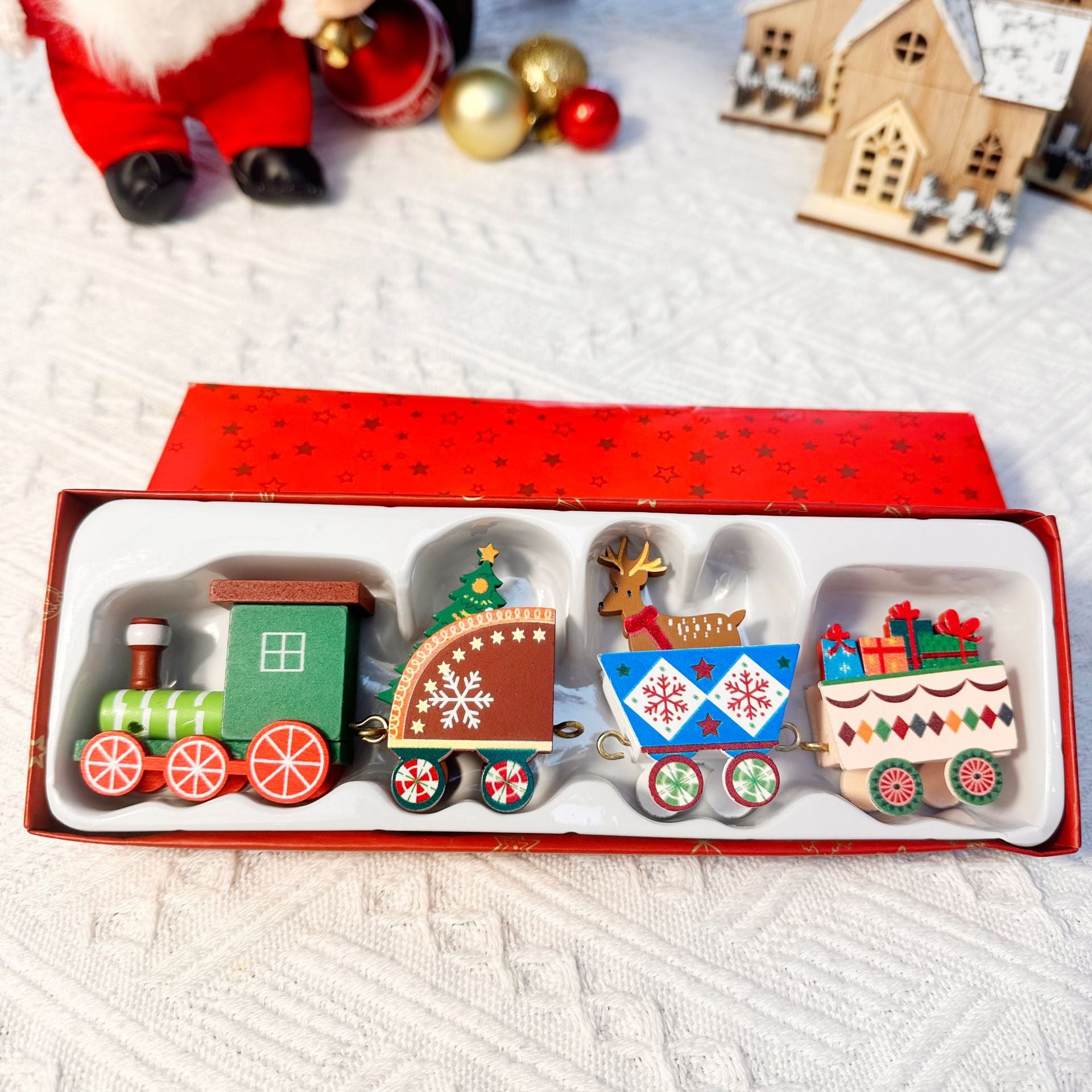 Christmas Decor: Wooden Four-Section DIY Train for Tabletop