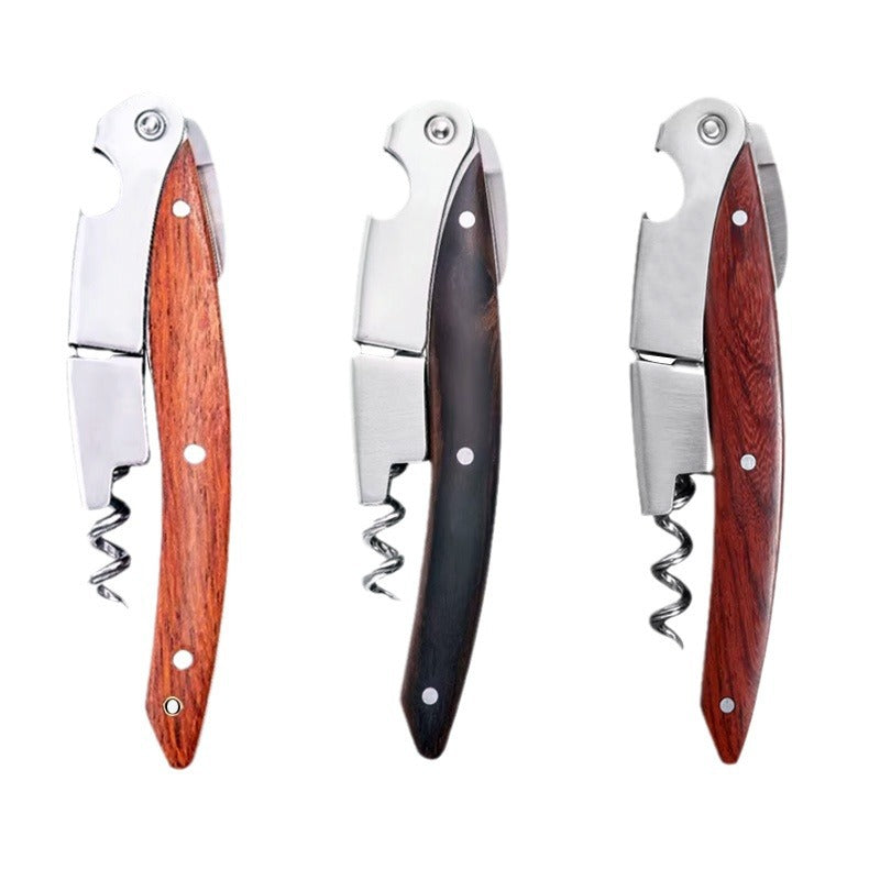 Abrebotellas Multifuncional de Madera y Acero Inoxidable: Abrebotellas de Vino, Herramienta de Cocina para el Hogar