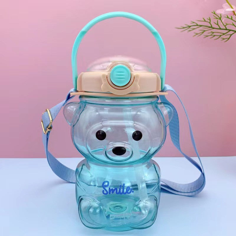 Botella en Forma de Oso con Pajilla retractil y cargadera para Bebidas