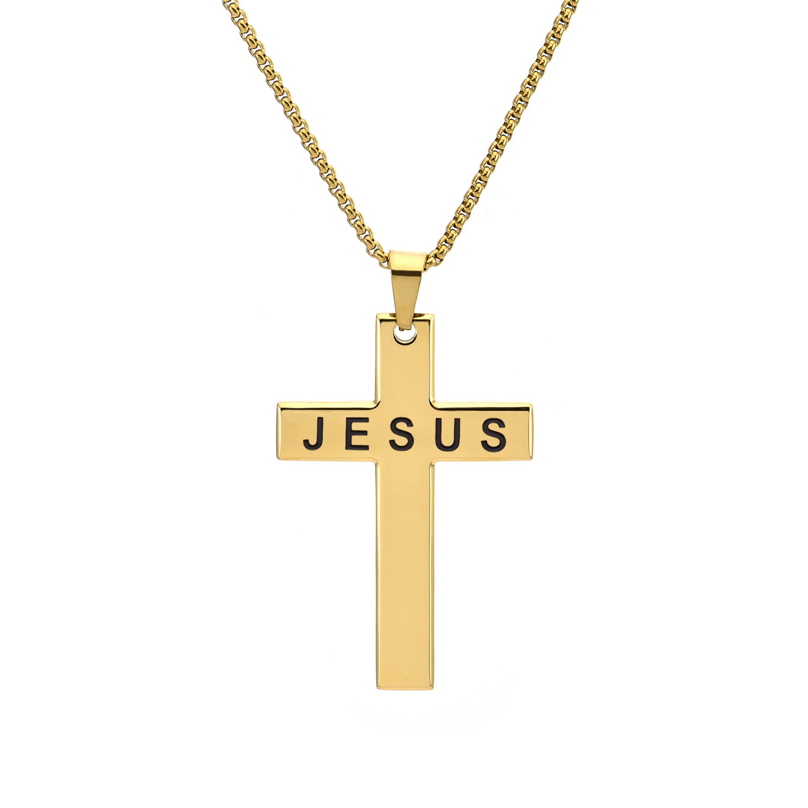 Collar de Cruz Unisex en Acero Inoxidable – Estilo Moderno con la Palabra JESUS
