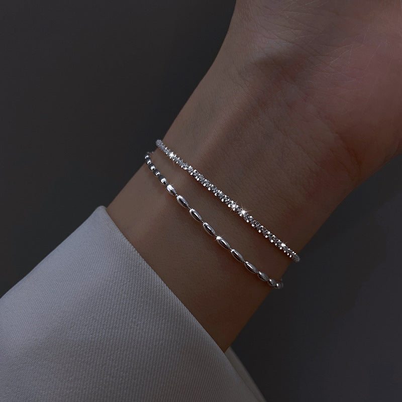 Pulsera doble cadena con brillantes – diseño joven y delicado para mujer