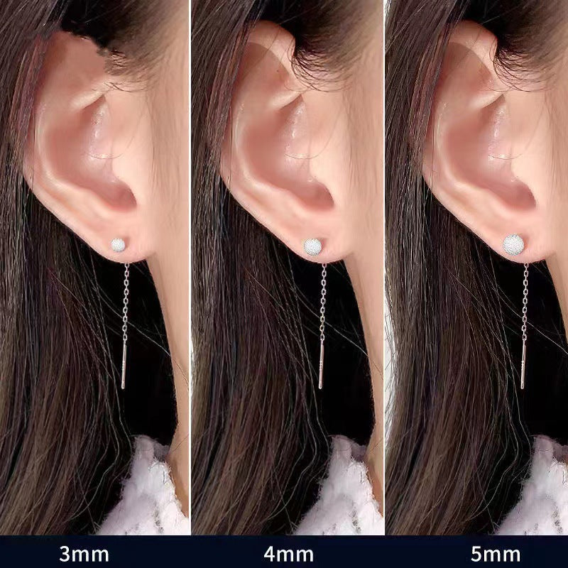 Aretes Tipo Enhebrador Esfera de Plata Pura – Cadena de Eslabones Rectangulares