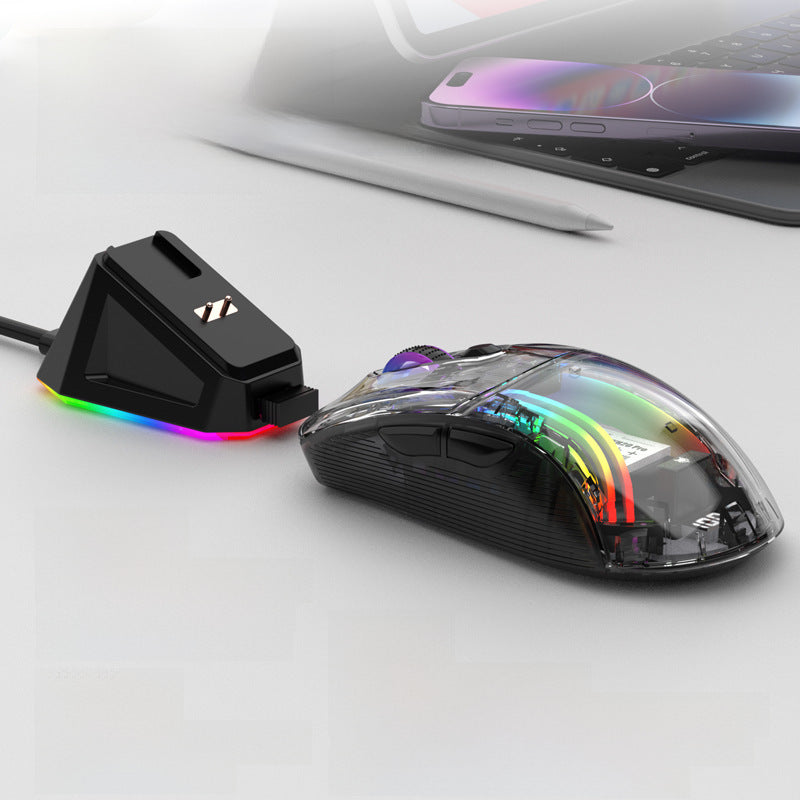 Raton Gaming Inalámbrico RGB XYH20 Pro: Mouse Bluetooth de Tres Modos con Pantalla y Base de Carga Transparente