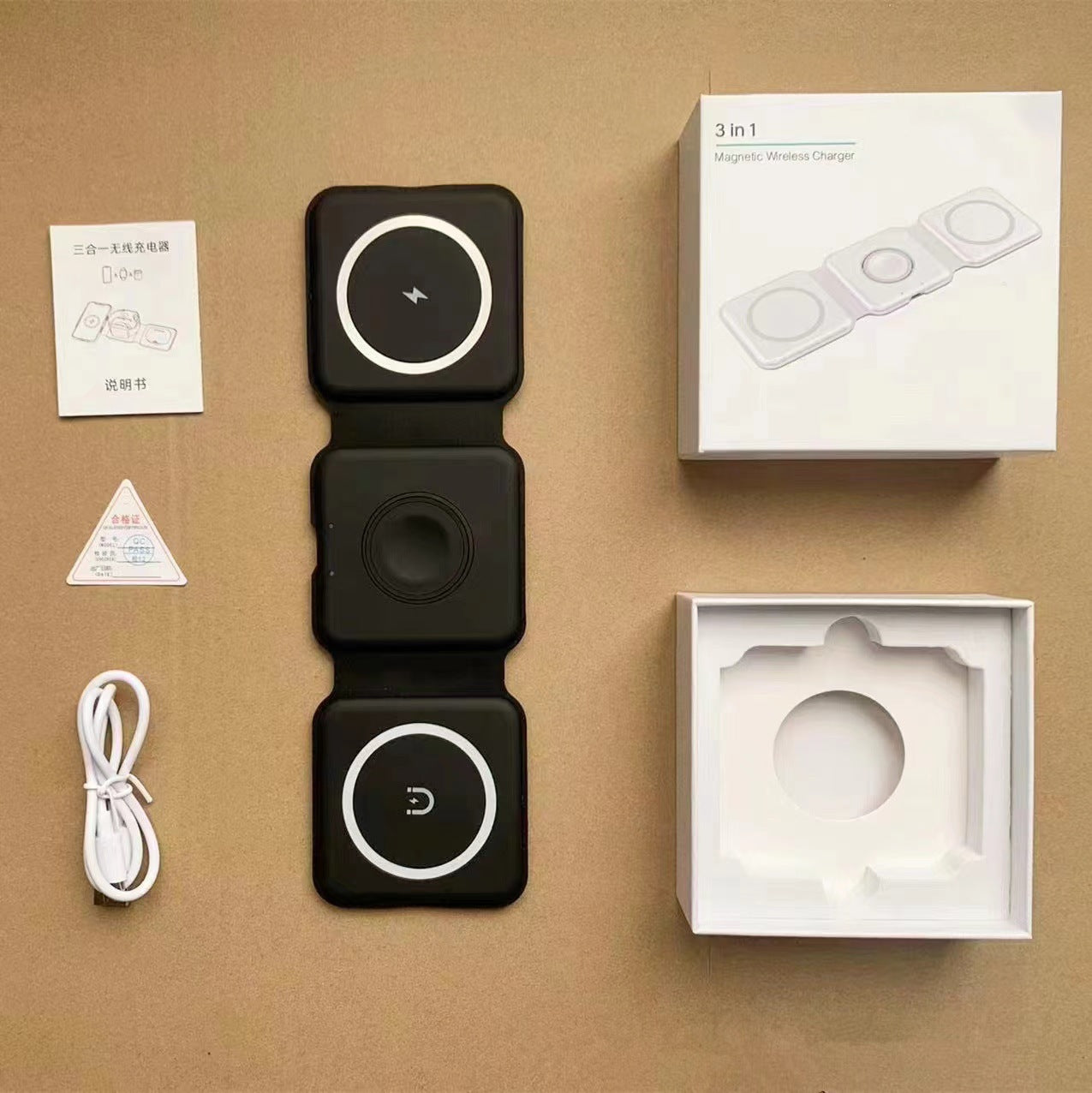 Cargador Inalámbrico 3 en 1 15W: Soporte Magnético para Teléfonos, Auriculares y Relojes