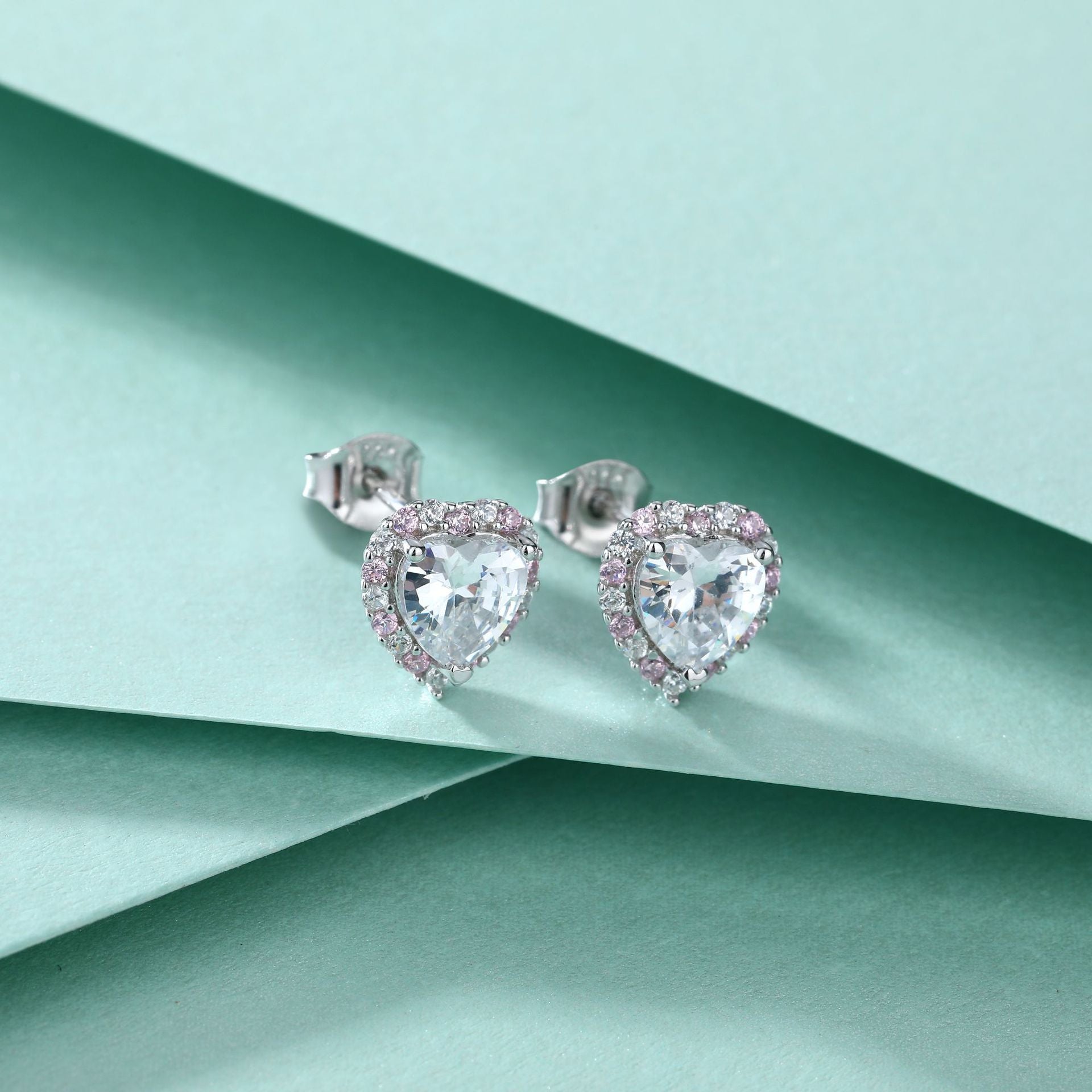 Pendientes de Corazón en Plata S925 con Zirconia Rosa