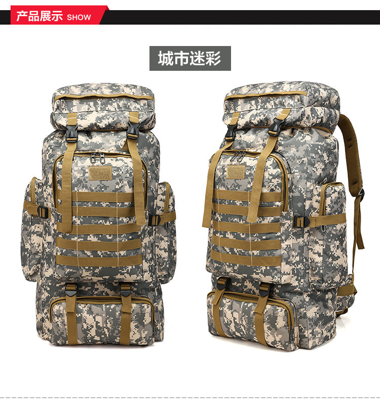 Mochila táctica de 80L: mochila de camping, senderismo y viajes para hombres, camuflaje militar, Oxford