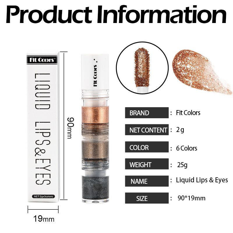 Fit Colors Sombra Líquida 3 en 1: Efecto Ahumado con Brillo de Diamante, Perlado y Multifuncional como Labial y Sombra