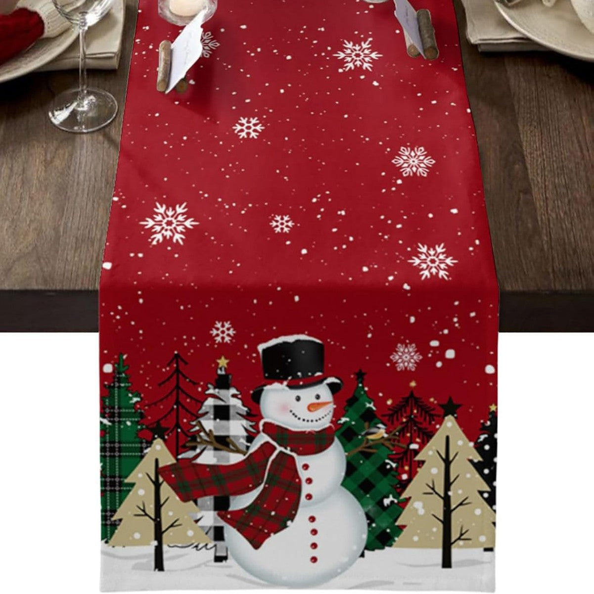 Camino de Mesa Navideño de Lino | Estampado en Varios Diseños y Tamaños