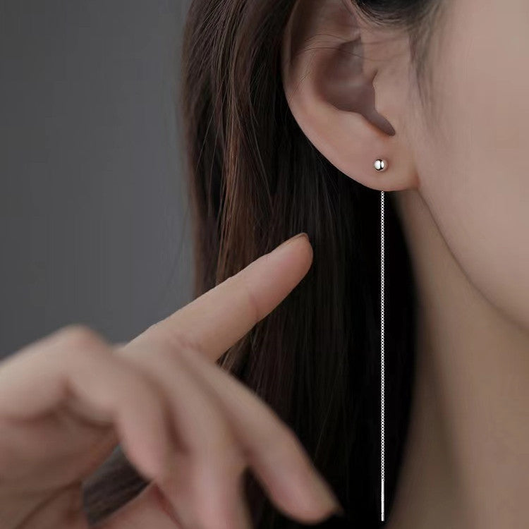 Pendientes Enhebrador Largos con Esfera de Plata 925 y Cadena Colgante