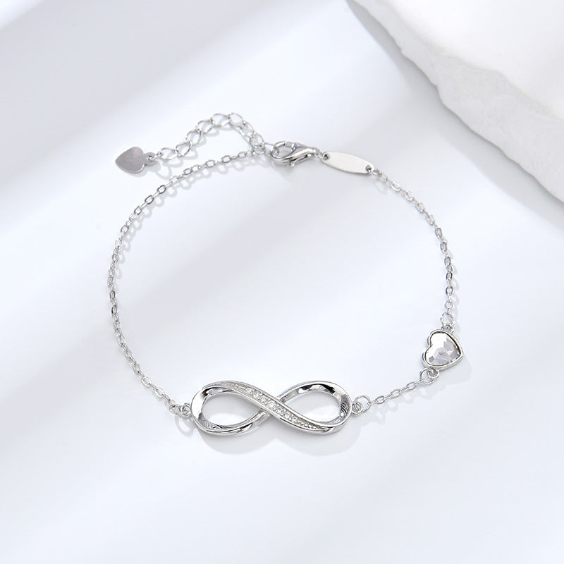 Pulsera de Plata 925 con Infinito y Dije de Circonia – Regalo para Novia