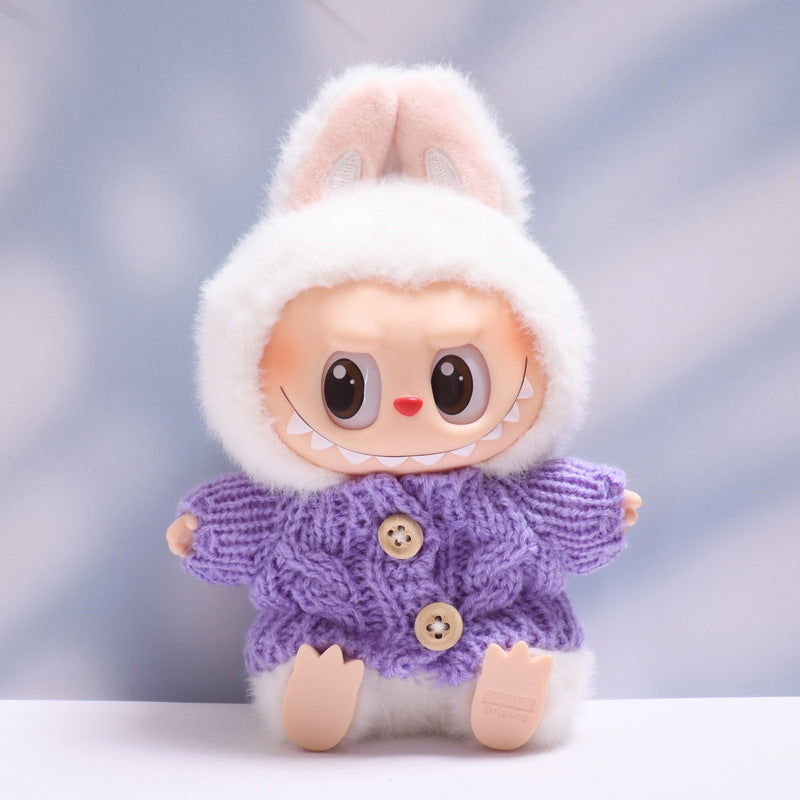 Conjunto tejido para muñeca Labubu 17 cm: suéter, gorro y bolso