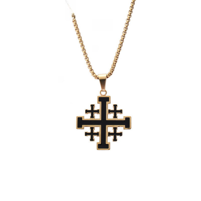 Cadena de Cruz de Jerusalén para Hombre – Acero Inoxidable, Simbolo de protección.