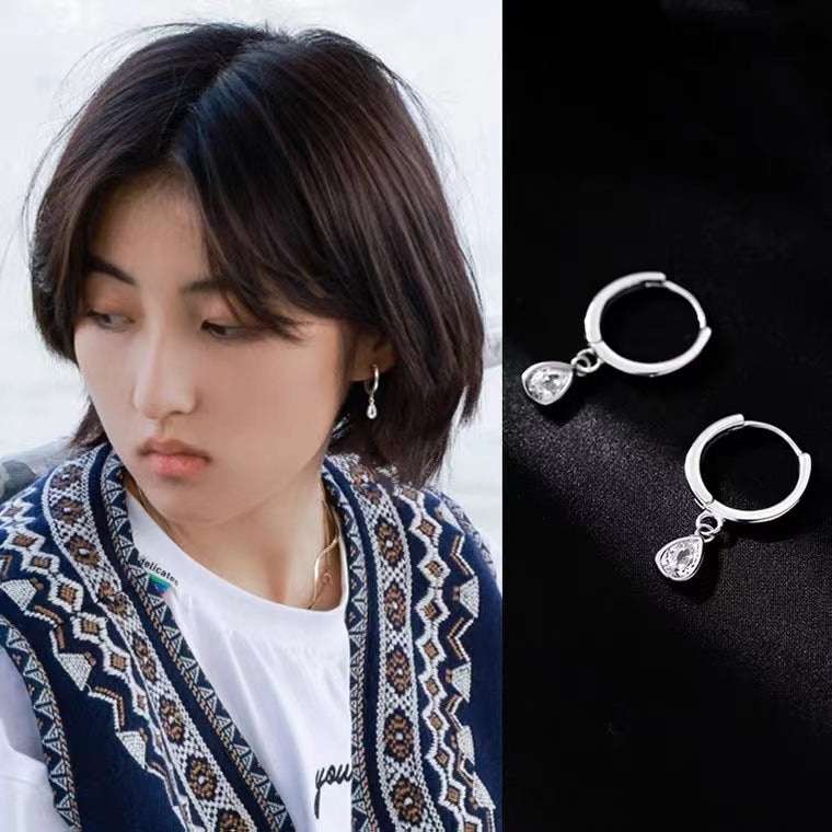 Candongas Pequeñas de Plata Pura – Dije de Gotas en Zirconia y Cierre Click