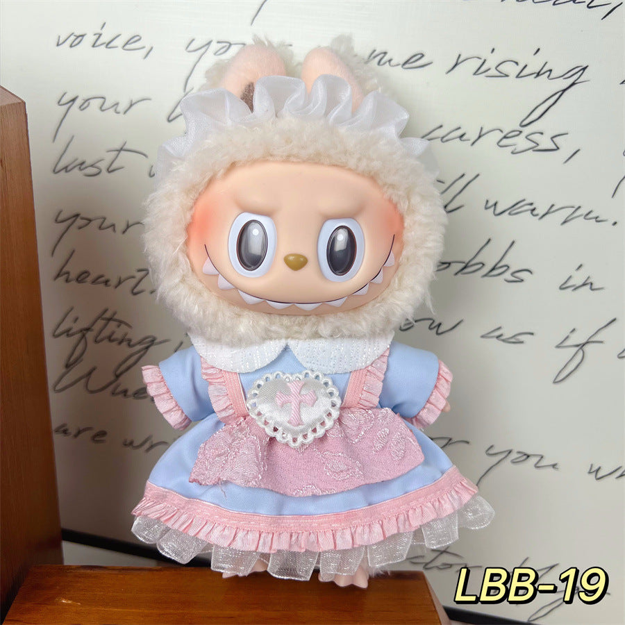 Set de Overol con aplicaciones para muñeca en variados diseños - labubu de 17cm, (Muñeca no incluida)