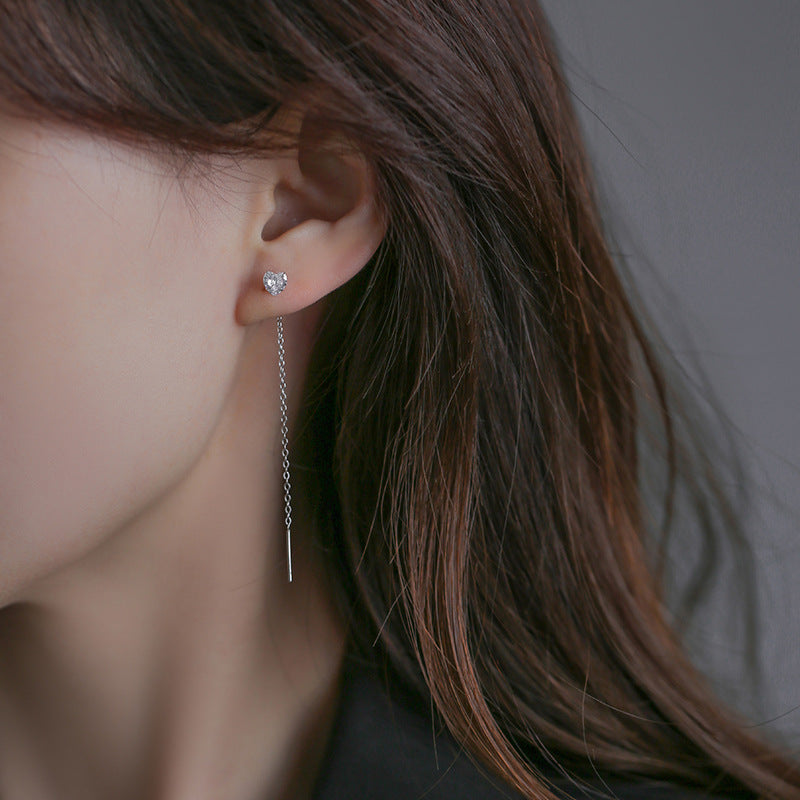 Pendientes Enhebrador de Plata 999 con Zirconia – Diseño Juvenil, Cadena Colgante